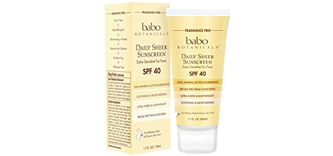 Babo Botanicals Unscented Organic Sunscreen - Mineral-Rich Organic Sunscreen for the Face