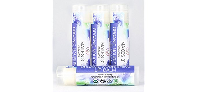 Makes 3 Organics Lip Balm - Pure Organic Moisturizing Lip Balm