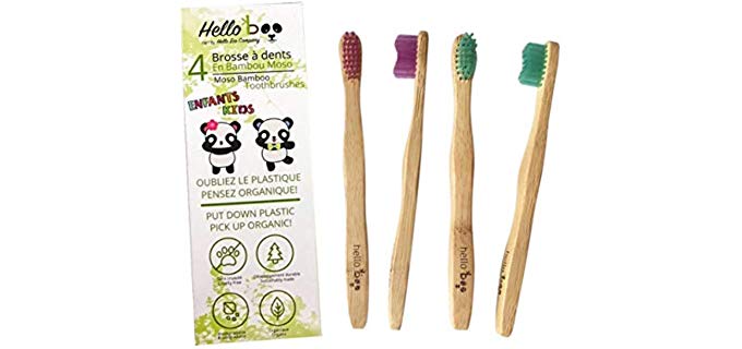 Hello Boo Bamboo Toothbrush for Kids - Ergonomic Handles Organic Eco-Friendly