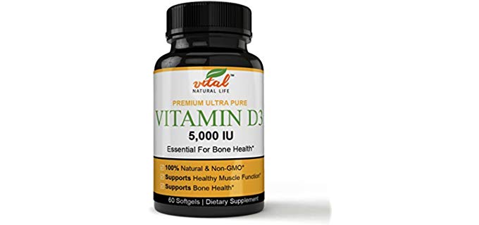 Vital Natural Life Vitamin D3 5000 IU - Highly Active Vitamin D3 Formulation