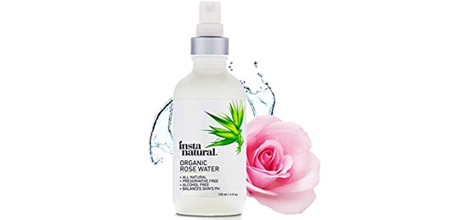 InstaNatural Rose Water Facial Toner - Hydrating Primer Setting Spray & Tightening