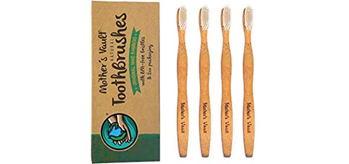 Mother's Vault Natural Bamboo Toothbrush - With Medium/Soft BPA-Free Nylon Bristles