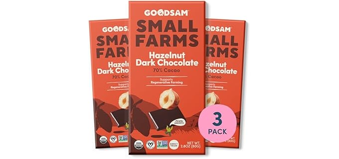 GoodSAM 70% Cacao Premium - Organic Dark Chocolate Bars with Roasted Hazelnuts