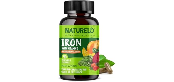 Naturelo Advanced Bioavailability - Vegan Iron Supplement with Vitamin C & Organic Whole Foods