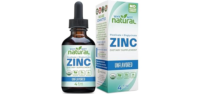 Why Not Natural Picolinate & Bisglycinate -  Organic Chelated Liquid Zinc for Superior Absorption & Gut Support