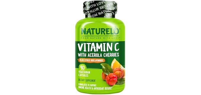 NATURELO Vitamin C 500 mg, Immune Support, Vegan, 90 Capsules | Organic acerola cherry extract, citrus bioflavonoids, Non-GMO, 500 mg VIT C per Cap