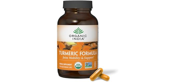 ORGANIC INDIA Turmeric Curcumin with Black Pepper, Capsules, 180 Capsules | Organic Turmeric Supplement and Curcumin Supplement, Joint Support & Immune System Support, Whole Root, Trikatu