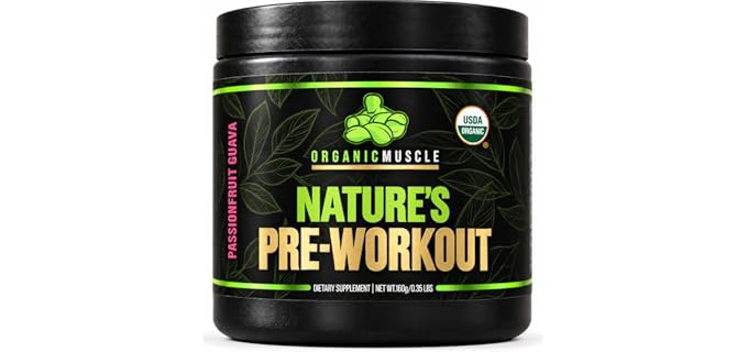 Organic Muscle Pre Workout Powder, Passionfruit Guava, USDA 20 Servings | USDA Organic Superfood Blend, Maca, Beet Root, Cordyceps, Rhodiola, 150mg Natural Caffeine, No Jitters, Passionfruit Guava